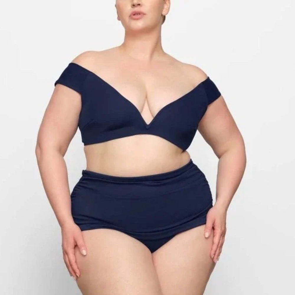 NWT SKIMS Sculpting Swim Off The Shoulder Top Midnight Blue Size 4X